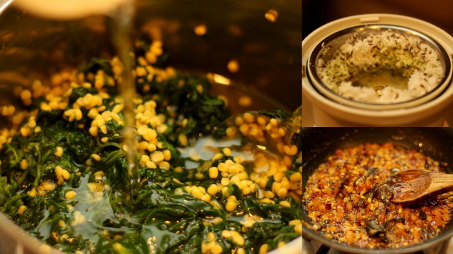 keerai-kootu-tempering-and-coconut-paste-added-to-cooked-spinach-and-lentils